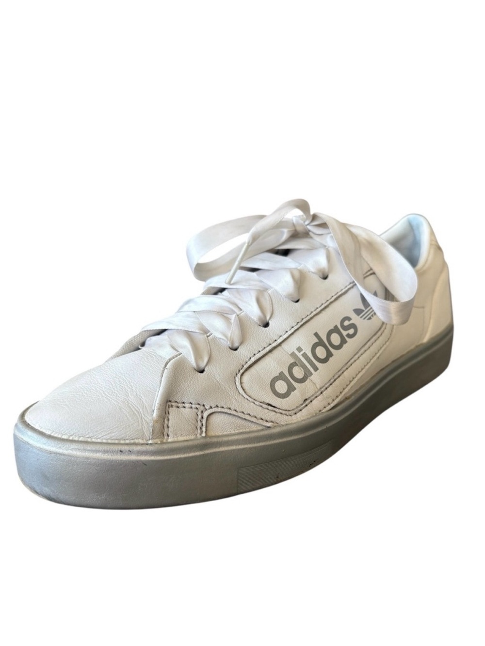 Adidas Sleek Sneakers White Silver Leather Size 7.5